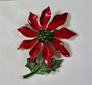 Vintage Emaille WEIHNACHTEN roter Weihnachtsstern Blume Anstecknadel BROSCHE Mid Century Modern - Bild 1 von 2