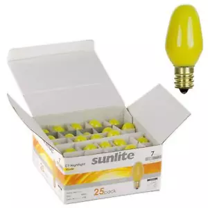 25Pack 7W C7 Light Bulb, Yellow Glow, Dimmable Small Night Light, E12, 120V - Picture 1 of 2