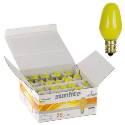 25Pack 7W C7 Light Bulb, Yellow Glow, Dimmable Small Night Light, E12, 120V - Image 1 of 2