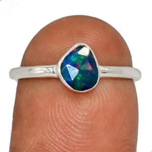 TreatedFaceted Chalama Black Opal 925 Sterling Silver Ring Jewelry s.8 CR67183 - Picture 1 of 1