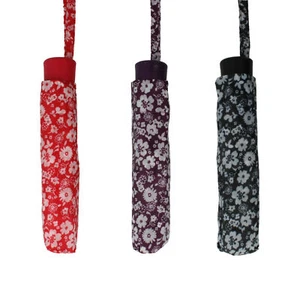 Damen-Regenschirme UU268 rot/schwarz/lila Blumenmuster von Drizzle Einzelhandel £4,99 - Bild 1 von 25