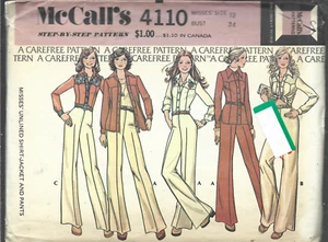 Vintage McCall's Carefree Pattern #4110-Misses Camisa-Chaqueta-Pantalones Talla 12 - Imagen 1 de 1
