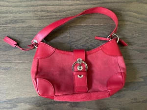 NEW Bath And Body Works Red Leather Suede Purse Handbag With Silver Color Buckle - Picture 1 of 8
