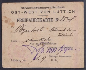 73956) Straßenbahn Gesellschaft Lüttich 1917 Freifahrtkarte Liege 1. Weltkrieg - Picture 1 of 2