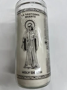 HOLY DEATH (SANTA MUERTE) 14 DAY WHITE UNSCENTED CANDLE IN GLASS - Picture 1 of 2