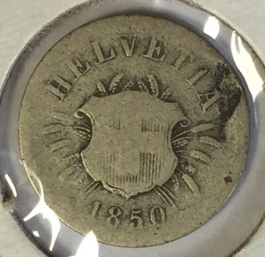Moneda de 5 billetes de dinero mundial de Suiza Rappen de 1850 - Imagen 1 de 4