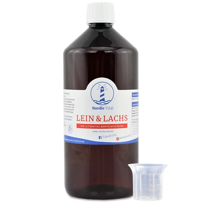 NORDICVITAL Leinöl&Lachsöl Mischung 1L Fl. Omega-3,-6 u.-9 Barfen,Barföl, Hunde
