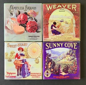 VTG California Citrus Crate Label Advertising Ceramic Tiles, Used Good Cond - Picture 1 of 10