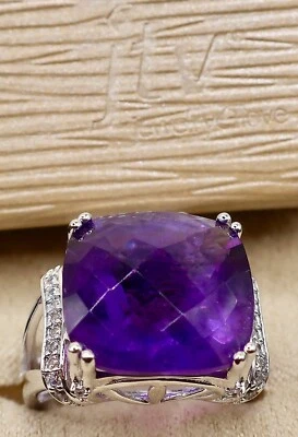 Nuevo BBJ de JTV en caja amatista y piedras preciosas transparentes tamaño 7 anillo audaz 8,82 gramos Foto 1 de 4