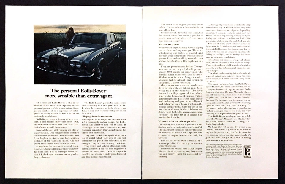 1971 Roll-Royce Silver Shadow Sedan 照片 "More Sensible" 2 页复古印花广告 — 第 1/1 张图片