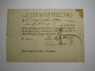 17__ 20 Shillings Connecticut Pay Table Colonial Currency Note Wolcott Wales - Image 1 of 2