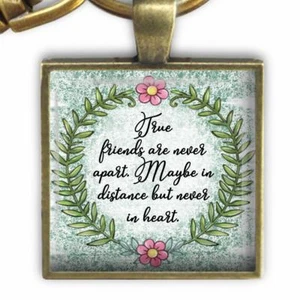 True Friends Are Never Apart Glass Top Key Chain Handmade Friendship Gift - Picture 1 of 3
