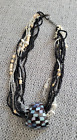 Vintage Mother Of Pearl Inlay Pendant Multi Strand Beaded Necklace