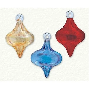 Yellow Blue Red Swirl Diamond Drops Egyptian Glass Christmas Ornament Set of 3 - Picture 1 of 1