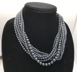 GIVENCHY 10- MULTI STRANDS GRAY GUNMETAL NECKLACE - Picture 1 of 5