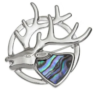 Womens Silver Plated Deer Stag Abalone Shell Brooch Pin Gift Boxed Jewellery - Picture 1 of 4
