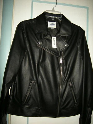 Old Navy Black Faux Leather Motorcycle Jacket, NWT, Size Youth Large - Image 1 of 4