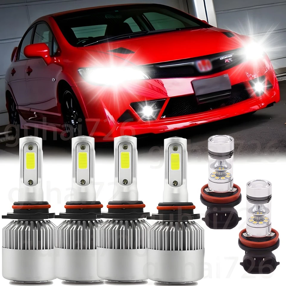 Combo de faros LED altos/bajos + faros antiniebla 6000K para Honda Civic 2004-2015 Foto 1 de 4