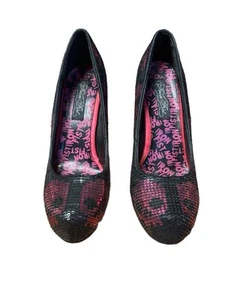 TACONES PUÑO DE HIERRO TALLA 8 DIGI CALAVERA NEGRO Y FUCSIA LENTEJUELAS ZAPATOS DE TACÓN DE AGUJA - Imagen 1 de 9
