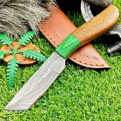 Cuchillo desollador de hoja de acero Damasco hecho a mano personalizado cuchillo de caza de camping TN-9169 Foto 1 de 4