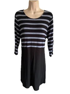 J Jill Strick Pullover Kleid 2-farbig schwarz + lt blau gestreift U-Boot Ausschnitt 3/4 Arm M - Bild 1 von 9