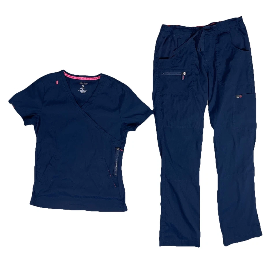 Koi Lite Slim Fit Scrub Set Pant Top Size XS Blue O3 - Image 1 of 4