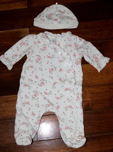 Baby Infant Girl's 3 Mos. Little Me Floral White Footed One-Piece Bodysuit w/Hat - Picture 1 of 5