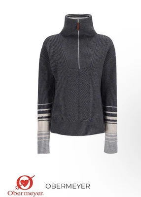 Suéter gris 100 % lana OBERMEYER para mujer medio ágil 1/2 cremallera nuevo con etiquetas Foto 1 de 4
