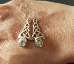 925 Sterling Silver Celtic Infinity Knot CZ Set Drop Earrings - Picture 1 of 4