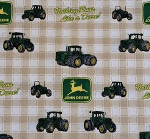 1 Yard John Deere Plaid Tractors BTY 100% Cotton Sewing Fabric Tractor Springs - Picture 1 of 1