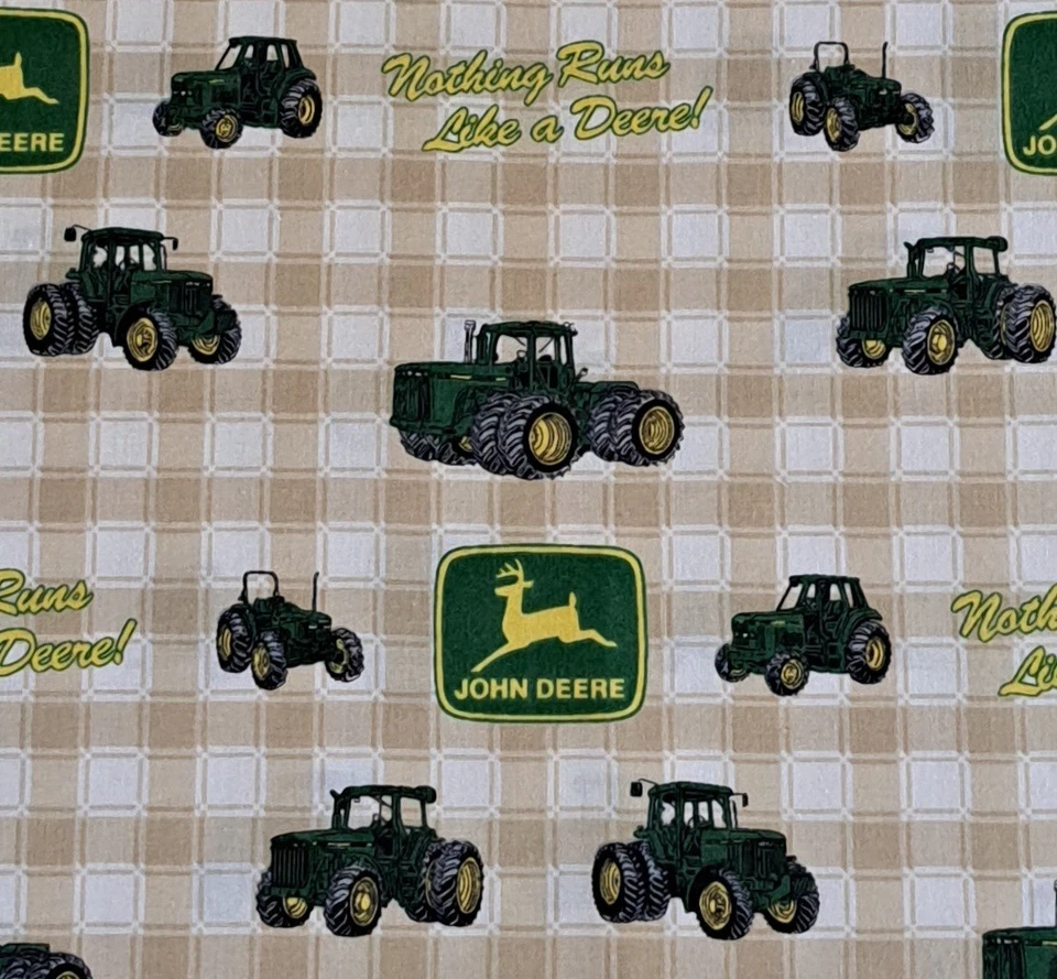 1 Yard John Deere Plaid Tractors BTY 100% Cotton Sewing Fabric Tractor Springs - Image 1 of 1