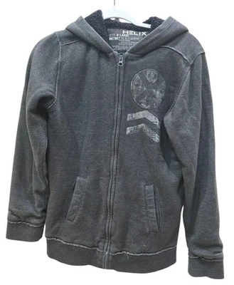 男孩 HELIX 图形拉链灰色连帽运动衫夹克衬里尺寸特大号 — 第 1/4 张图片