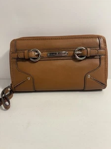 Vintage Etienne Aigner Brown Leather Clutch Wallet Double Zipper Brand New - Picture 1 of 6
