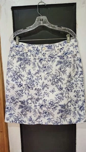 Damen Talbots blau & weiß Blumenmuster Vogel Tolie Print Stretch Denim Rock Größe 10 - Bild 1 von 5