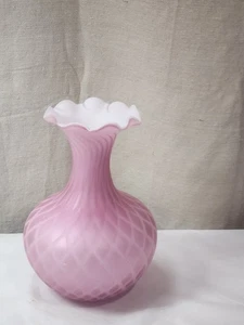 Antike rosa satinierte MT Washington Glas Perlmutt Luftfalle gesteppte Vase - Bild 1 von 4