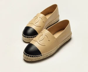 New Chanel Size 38 Espadrilles Lambskin Beige Shoes - Picture 1 of 13