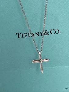 Tiffany & Co. Elsa Peretti Silber Infinity Kreuz Anhänger Kette Halskette  - Bild 1 von 8