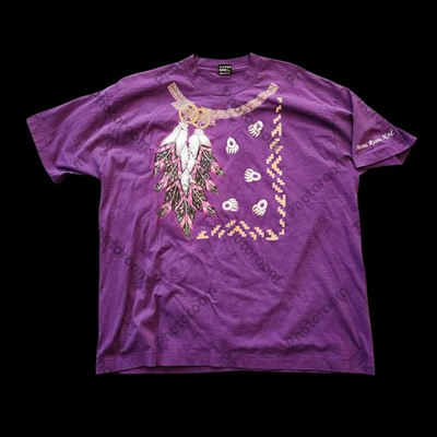 Vtg Native American print shirt, purple, XXL, 2X, feathers, claw - Image 1 of 4