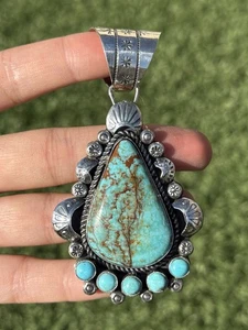 Navajo Native American Sterling Silver Turquoise Handmade Pendant R Yazzie Gift - Picture 1 of 12