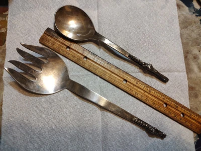 Cuchara tenedor moderna de mediados de siglo con patrón de flor esterlina mexicana Sandborn Foto 1 de 4