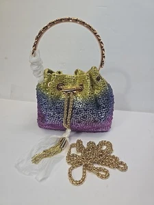 MM Bonita Handbag Purse Mini Bucket Bag Pink Purple Gold Ombre Bedazzled - Picture 1 of 13
