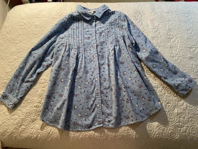 Camisa de pana para mujer talla L manga larga lengüeta algodón azul floral 18/20 chamarra Foto 1 de 4