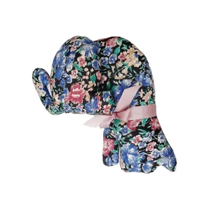 Vintage Cloth Floral Print Cat Stuffed Shelf Sitting Plush Kitty Blue & Bow - Picture 1 of 11