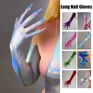 1 Paar lange Laser Handschuhe mit Nägeln Cosplay Party Halloween Requisiten Clubwear 70 cm - Bild 1 von 27
