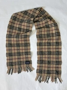 BURBERRY London Nova Check 100% Lambswool Knit Fringe Beige Scarf - Picture 1 of 17