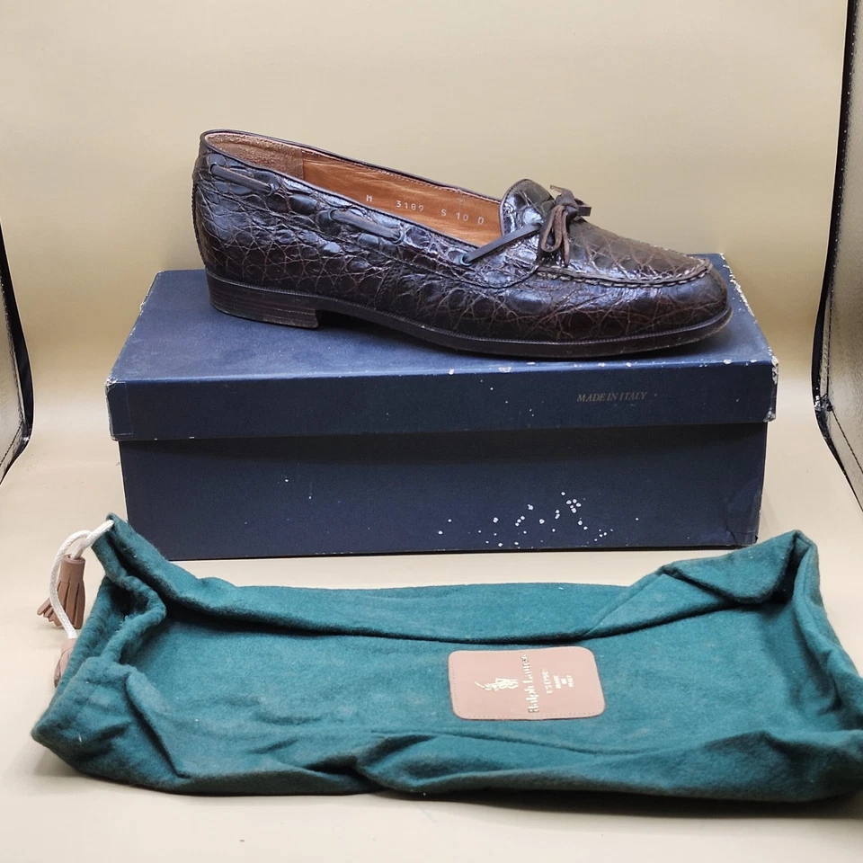 Polo Ralph Lauren Crocodile Alligator Matte Brown Loafers Sz 10D Made in Italy - Image 1 of 4