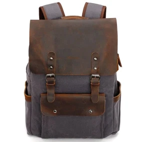 Modocker Waxed Canvas Backpack Leather Rucksack For Men And Women - Picture 1 of 7