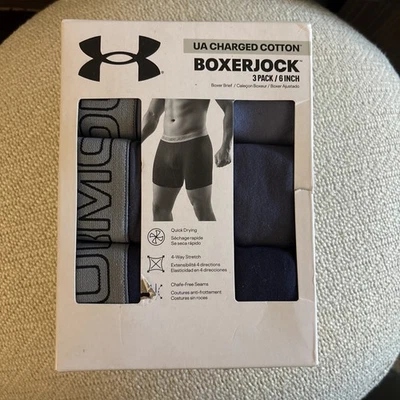 男式 Under Armour 充电棉平角裤 3 件装蓝色尺寸 3XL 全新 — 第 1/4 张图片