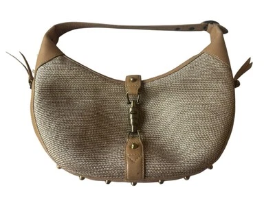 Eric Javits Gold Metallic Straw Brown Croc Leather Medium Piston Shoulder Bag - Image 1 of 4