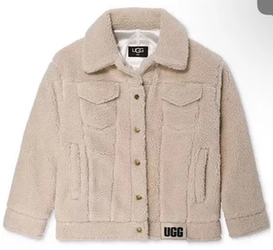 Ugg Natural Frankie Sherpa Trucker Jacket Medium Buttons Furry Cozy Lined New - Picture 1 of 6